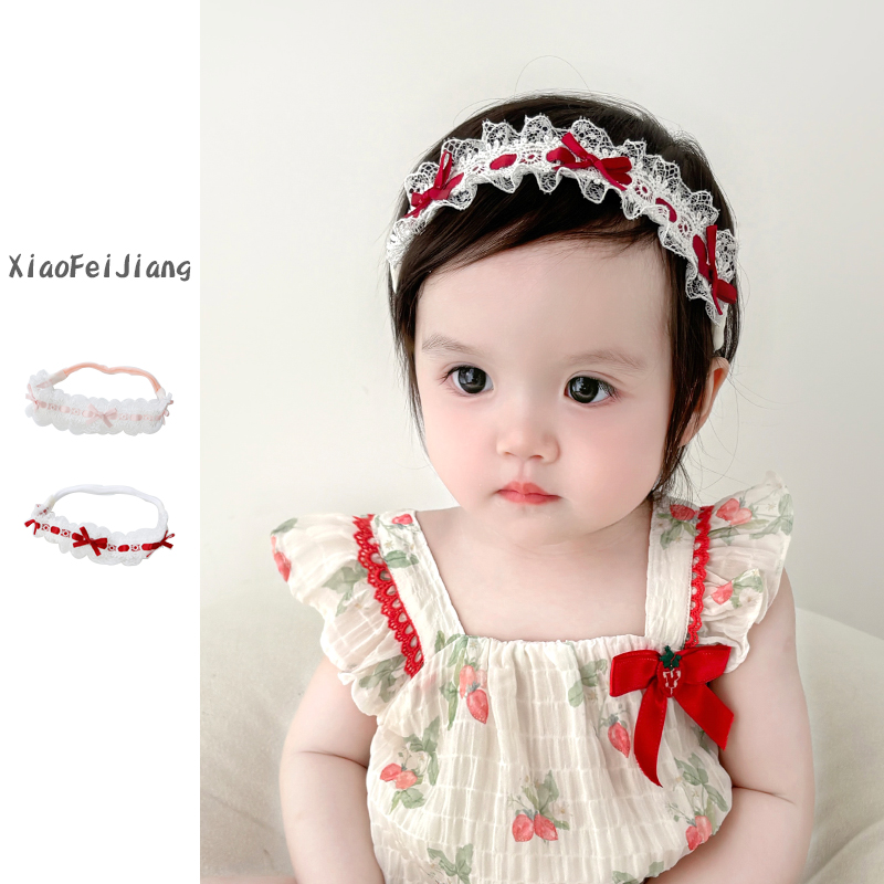 婴儿发带夏季不勒头红色蕾丝公主风小月龄女宝宝头饰小女孩发饰