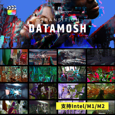 FCPX插件mTransition Datamosh故障扭曲失真毛刺干扰转场预设52个