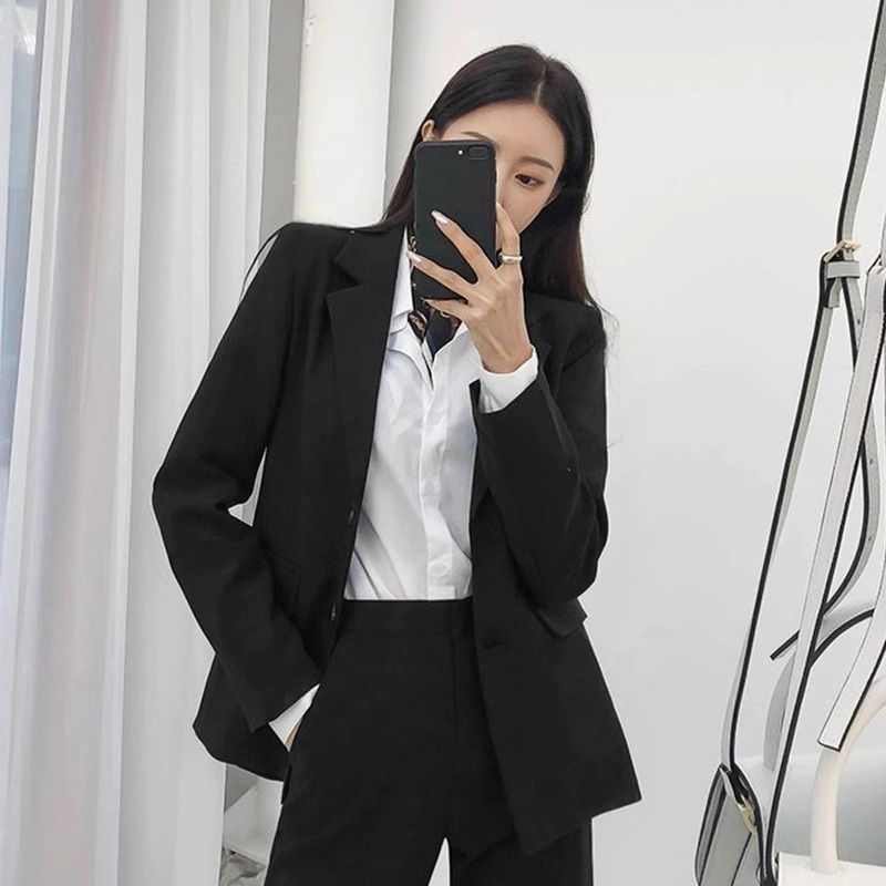 女春秋黑色西装套装大学生毕业答辩面试职业装西服学生会正装工装