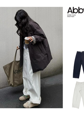 中高腰阔腿香蕉型加厚磨毛牛仔长裤/白色SMLXL