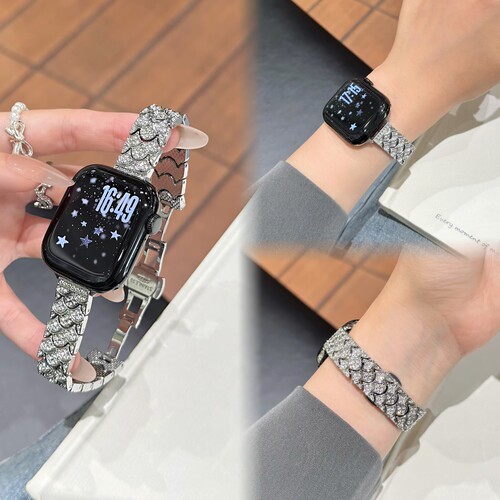 【鱼鳞镶钻】适用cd12Max手表带iwatchs11苹果10s987se华强北表带
