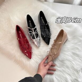 内增高蝴蝶结设计感小众不累脚尖头小个子 春季 浅口单鞋 女2026新款