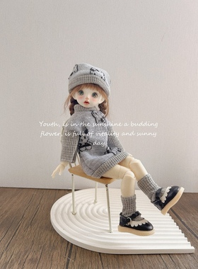 bjd6分娃衣套装灰色猫咪卫衣毛衣帽子袜子可爱30cm胖体娃娃衣服