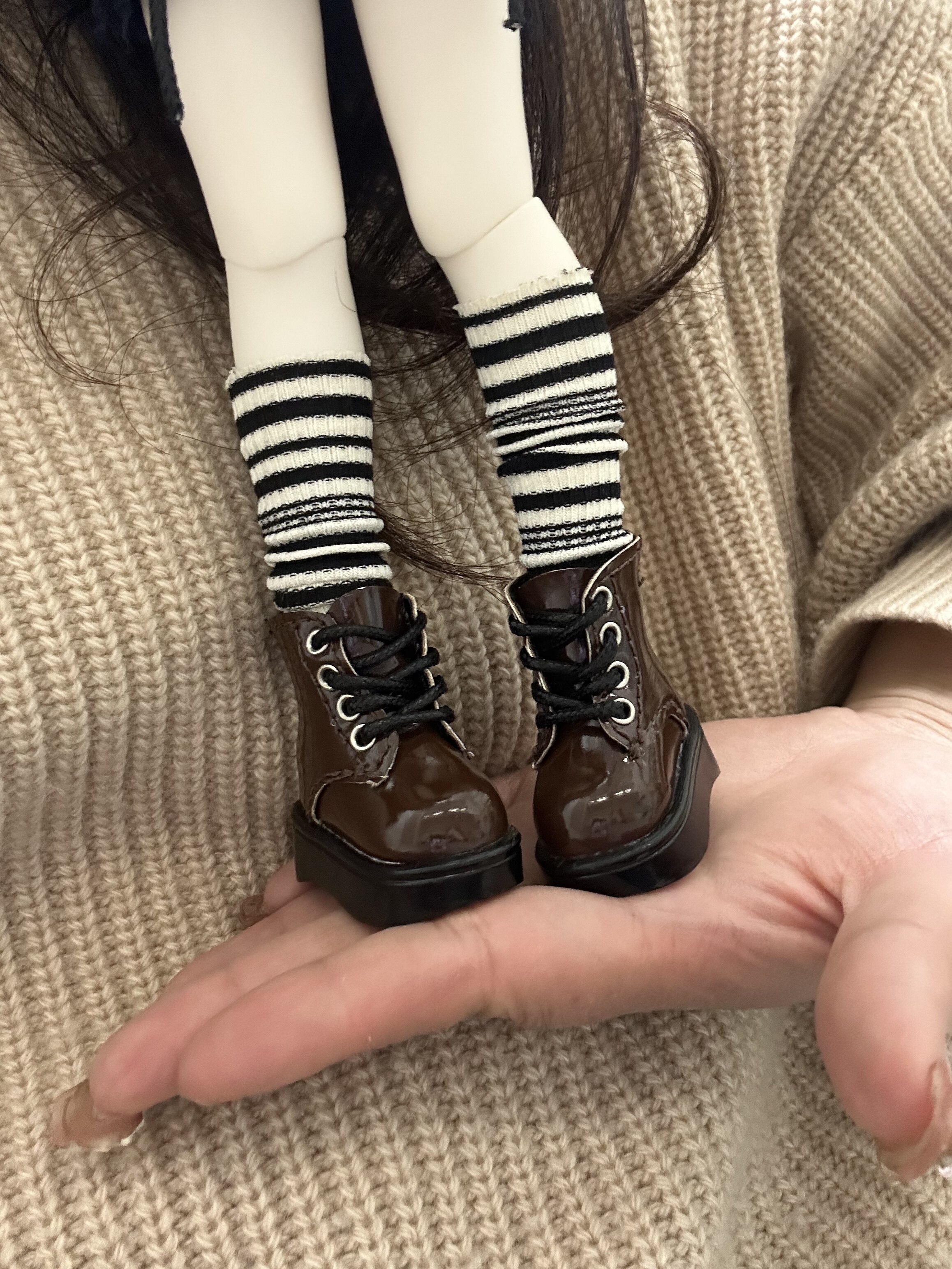 新款外出bjd六分马丁靴超萌亮皮系带高筒靴普六棍六娃娃鞋子便宜