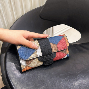 2025跨境新款轻奢长款钱包女士潮流子母拼接钱夹多卡位防消磁卡包