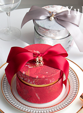 【法式油画】圆形喜糖盒免折叠高级伴手礼香槟色结婚网红款欧式