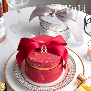 【法式油画】圆形喜糖盒免折叠高级伴手礼香槟色结婚网红款欧式