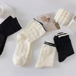 小香风搭配小皮鞋 袜子女士中筒爱心压纹萝莉袜经典 可堆堆 热卖 新款