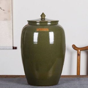景德镇陶瓷米缸20斤茶叶末釉水缸面粉缸带盖家用厨房储米桶茶叶饼
