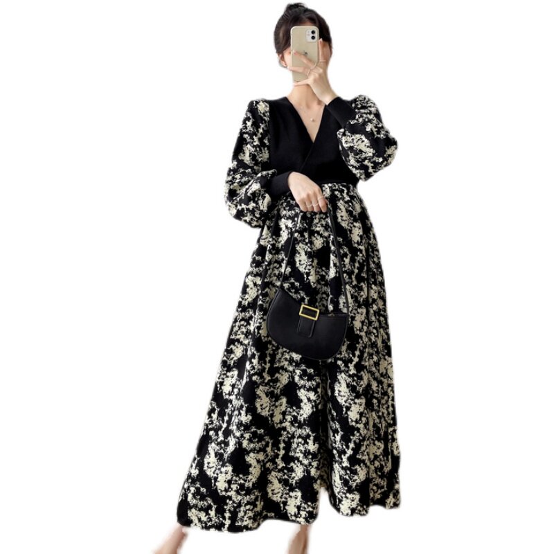 SPRING AND AUTUMN CLOTHES NEW PLUS-SIZE MATERNITY CLOTHES SLIM MIDI DRESSES FOREIGN PUFFY SKIRTS INTERNET CELEBRITY SPLICED SKIRTS