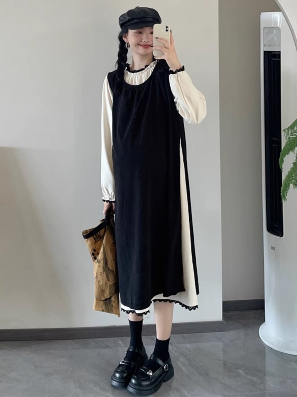 MATERNITY DRESS SPRING DRESS NEW KOREAN VERSION MIDI DRESS EARLY SPRING STRAND FASHION VEST SKIRT TWO PIECE SET