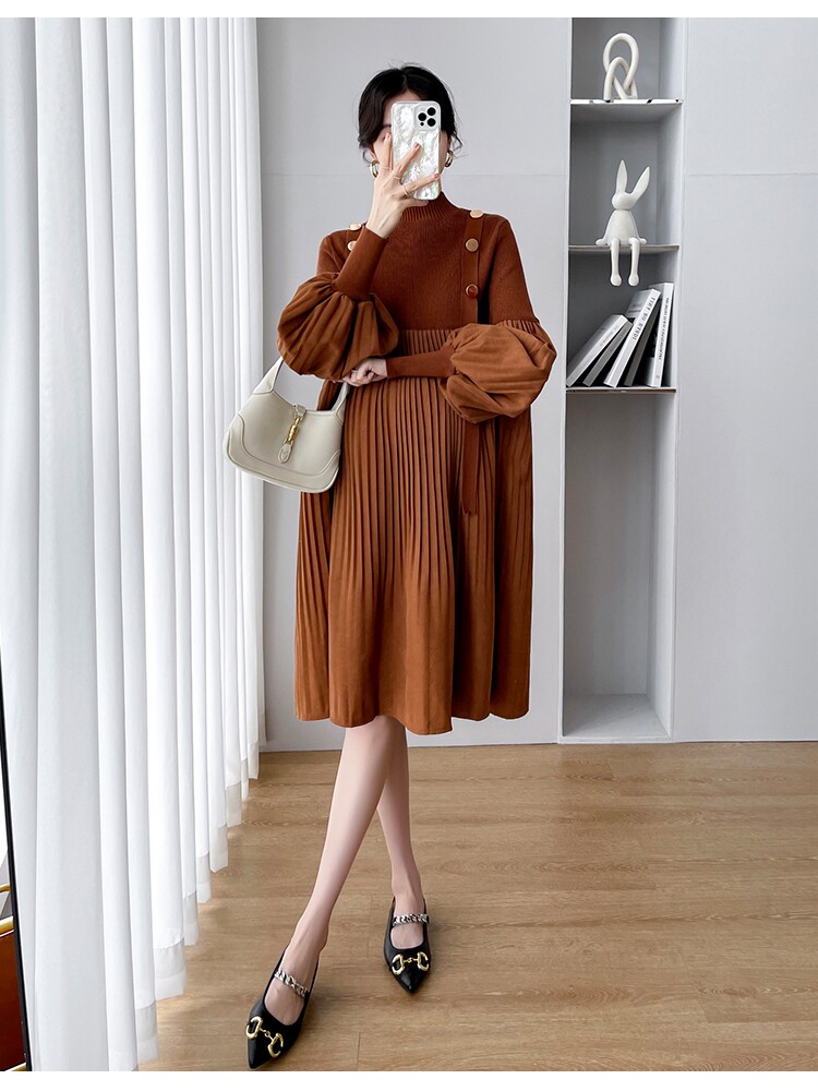 MATERNITY CLOTHES SPRING AND AUTUMN CLOTHES NEW KOREAN DRESSES PLUS-SIZE SWEATERS LOOSE AND THIN PLEATED SKIRTS FASHIONABLE KNITTED SKIRTS TIDES