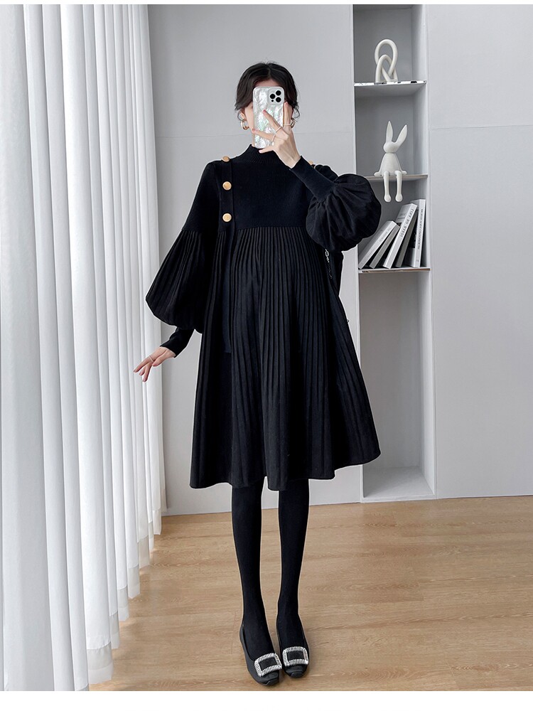 MATERNITY CLOTHES SPRING AND AUTUMN CLOTHES NEW KOREAN DRESSES PLUS-SIZE SWEATERS LOOSE AND THIN PLEATED SKIRTS FASHIONABLE KNITTED SKIRTS TIDES
