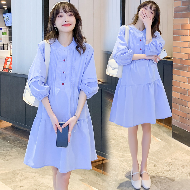 SPRING AND SUMMER CLOTHES NEW PLUS-SIZE MATERNITY CLOTHES LOOSE MIDI DRESSES THREE-QUARTER SLEEVE SHIRTS TRENDY MOM SHIRTS BASE SHIRTS