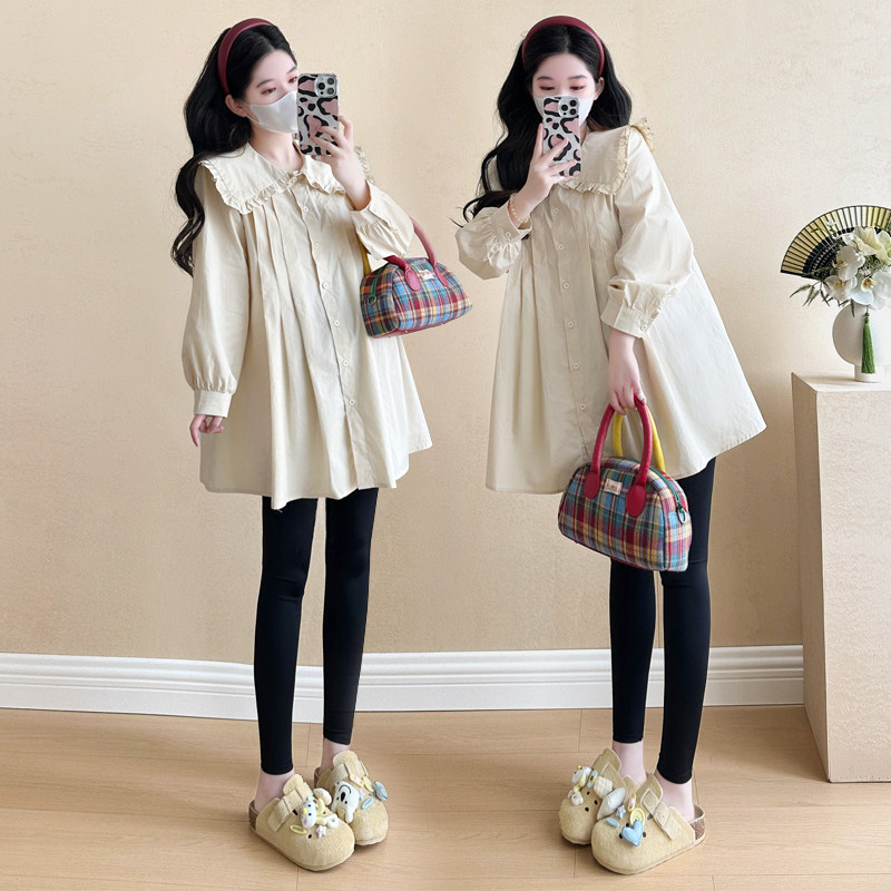 SPRING AND AUTUMN CLOTHES MATERNITY CLOTHES LOOSE DOLL COLLAR DRESSES FOREIGN SHIRTS INTERNET CELEBRITY SHIRTS SUITS SMALL BLOUSES WOMEN