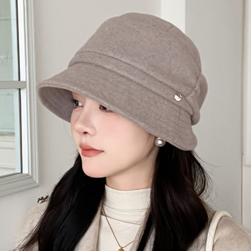 秋冬季毛呢渔夫帽子女韩版时尚百搭休闲加厚保暖显脸小盆帽新款