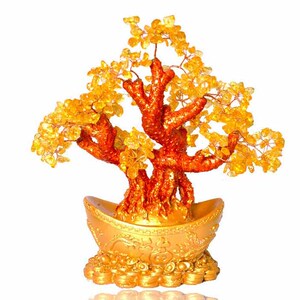 天然黄水晶树摆件 龙凤呈祥金元宝财源滚滚黄水晶树摆件饰品