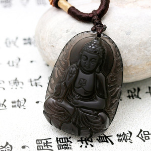 天然冰种黑曜石阿弥陀佛吊坠 属猪属狗本命佛守护神吉祥物