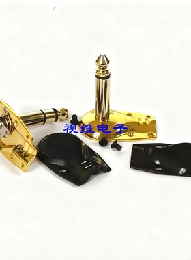 大二三芯6.35镀金黑色外壳扁平头6.5单声吉他头话筒插头穿线孔7.0