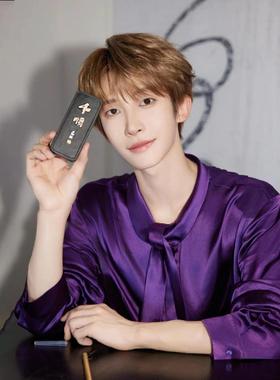 刘宇明星同款紫色缎面衬衣男个性设计感领结痞帅丝滑垂感衬衫男女