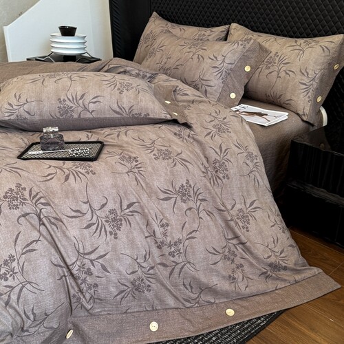 A类原麻加厚双层纱印花四件套