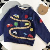 日系汽车毛衣 外套 男童刺绣汽车图案毛衣外套 拉链棉线小童开衫