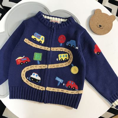 刺绣汽车图案拉链小童日系毛衣