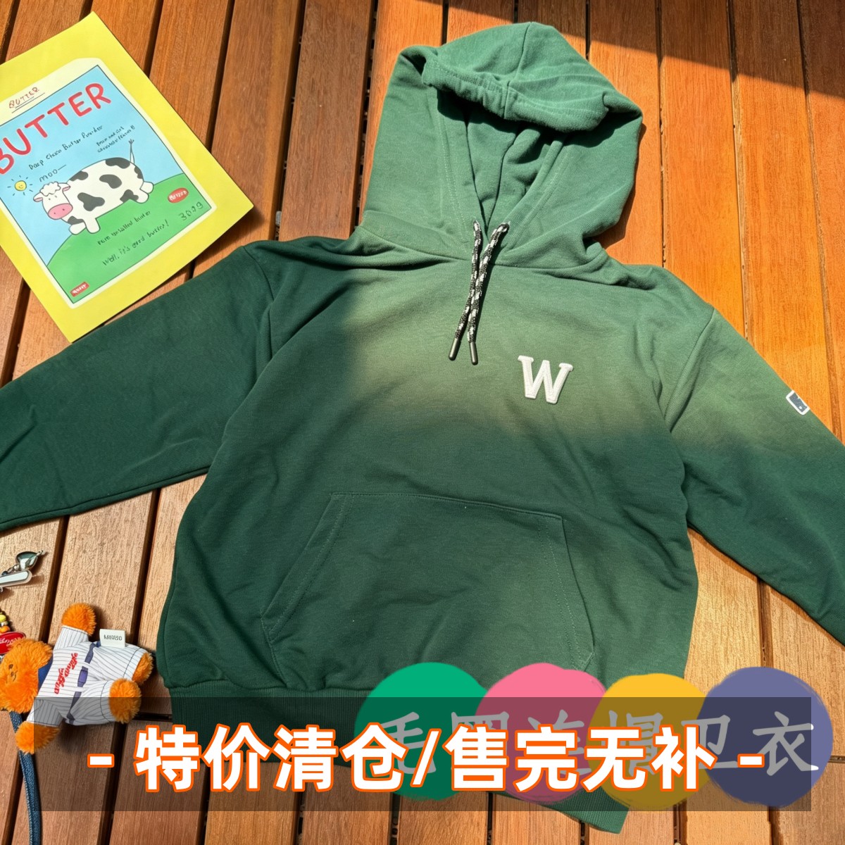 儿童卫衣秋冬款男童女童连帽卫衣毛圈卫衣 中大童 墨绿外贸剪标
