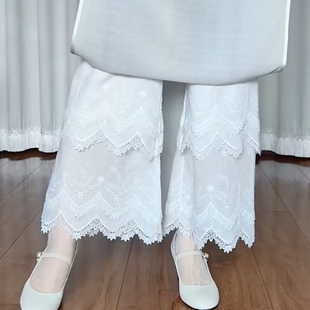 旗袍打底裤内搭不起静电全棉防走光防透花边纯色内穿百搭绣花衬裤
