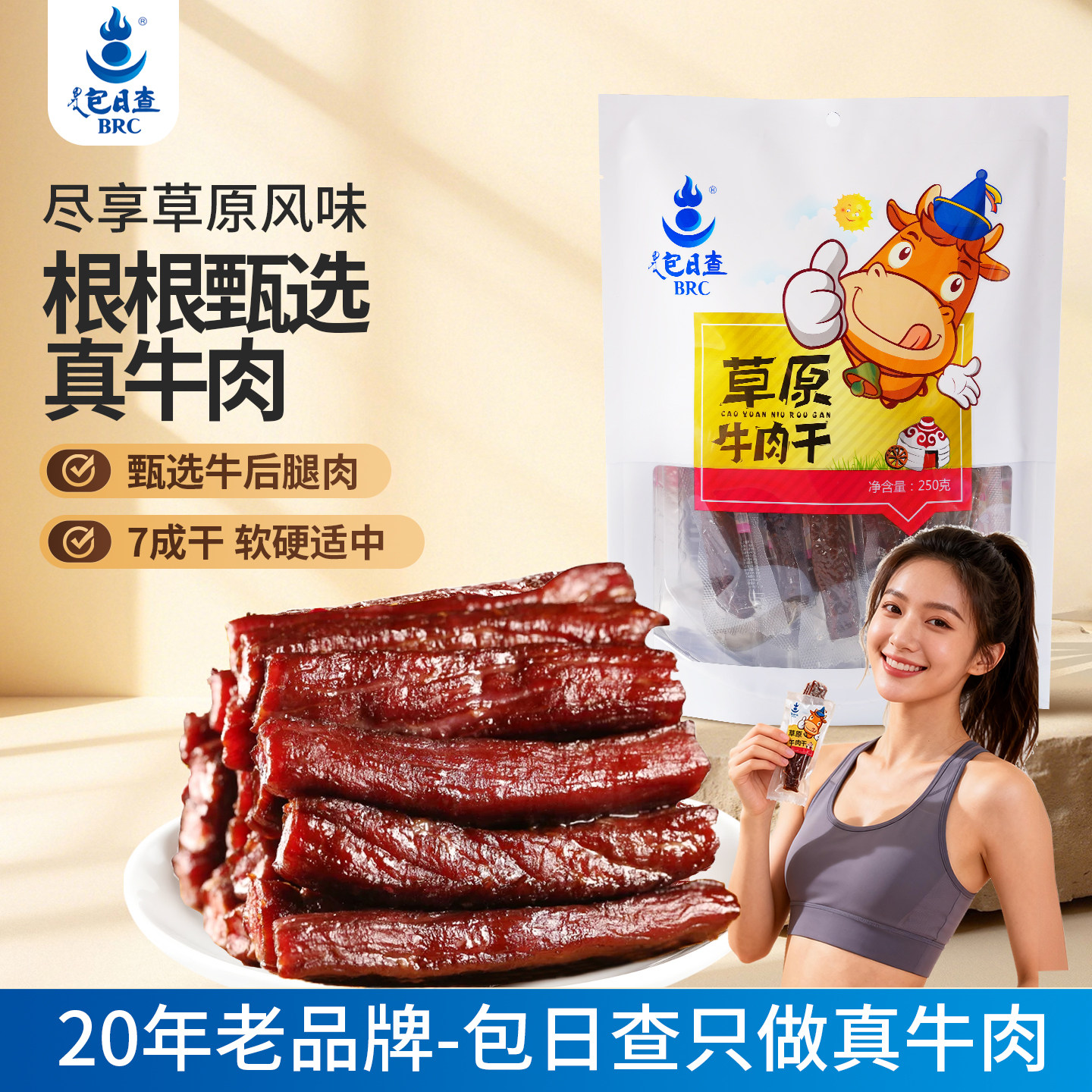 包日查旗舰店牛肉干500g内蒙古特产风干牛肉独立包装手撕牛肉干