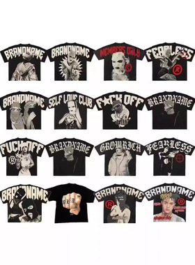 Y2K嘻哈T恤原宿长款t恤哥特式街头服饰时尚男女朋克休闲棉宽松T恤