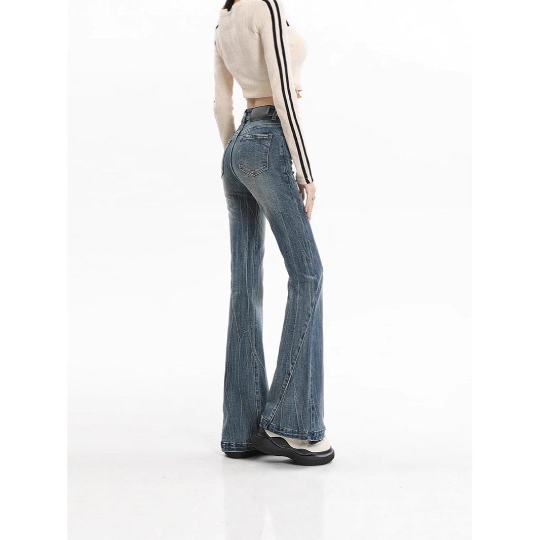 美式喇叭牛仔裤女修身高腰显瘦复古新款马蹄弹力2025裤微喇长裤微