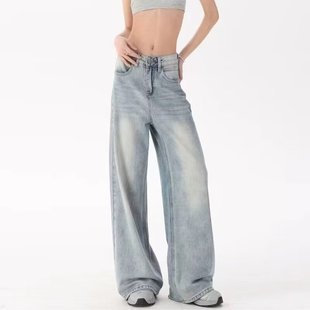 STUDIO春夏2025新款 裤 牛仔裤 复古设计小众宽松阔腿裤 子 女美式 KEN