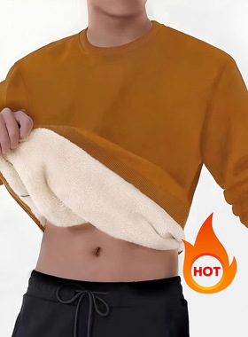 亚马逊temuTiktok冬季羊羔绒保暖卫衣外穿男休闲圆领加绒加厚上衣