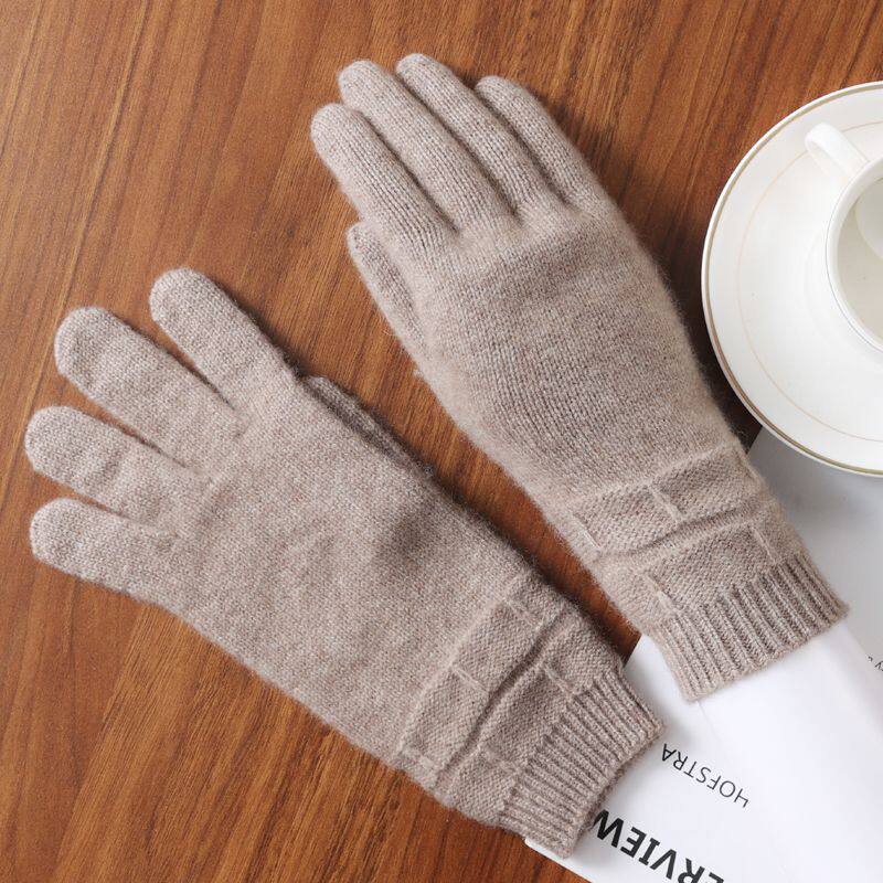 秋冬羊绒手套女针织五指分指手套加厚保暖羊毛手套可触屏骑行手套