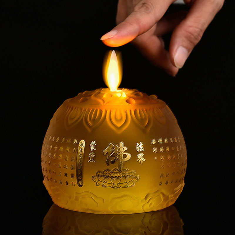 金泽仿真酥油灯琉璃电蜡烛供佛灯LED家用供灯莲花灯佛供灯电池款