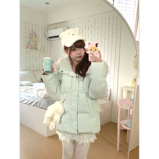 「小鸟自制」“芋泥奶绿”甜妹连帽大毛领白鸭绒羽绒服~
