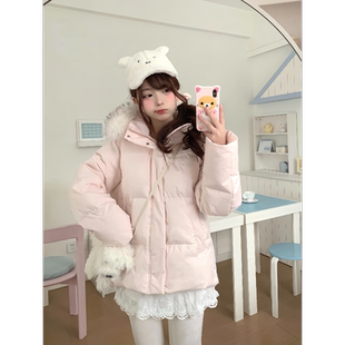 「小鸟自制」“芋泥奶绿”甜妹连帽大毛领白鸭绒羽绒服~