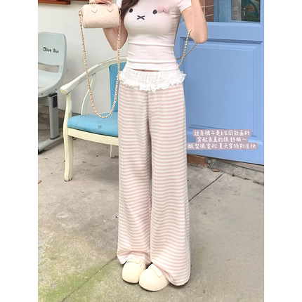 粉色条纹裤2026超火巨好看裤子夏季新款薄款小个子女款轻薄遛弯裤