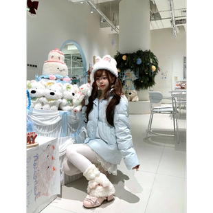 「小鸟自制」“萌兔丸”甜妹可拆卸兔耳帽白鸭绒拉链羽绒服~