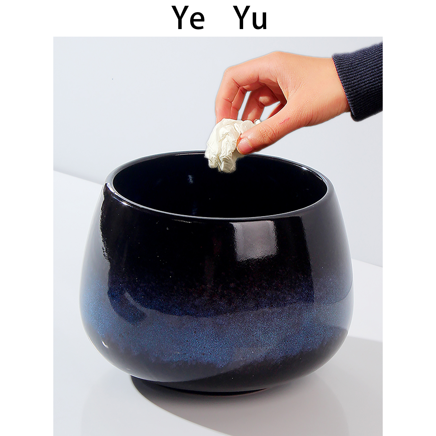 外贸复古蛋形桌面垃圾桶客厅茶几陶瓷家用餐桌桌上创意收纳桶台面