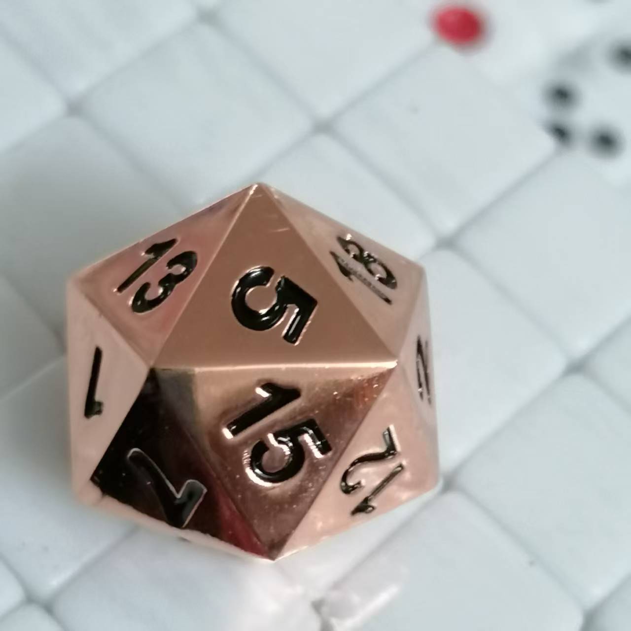 20面金属骰子多面数字筛子正二十面电镀流浪球形到具红铜色桌游件