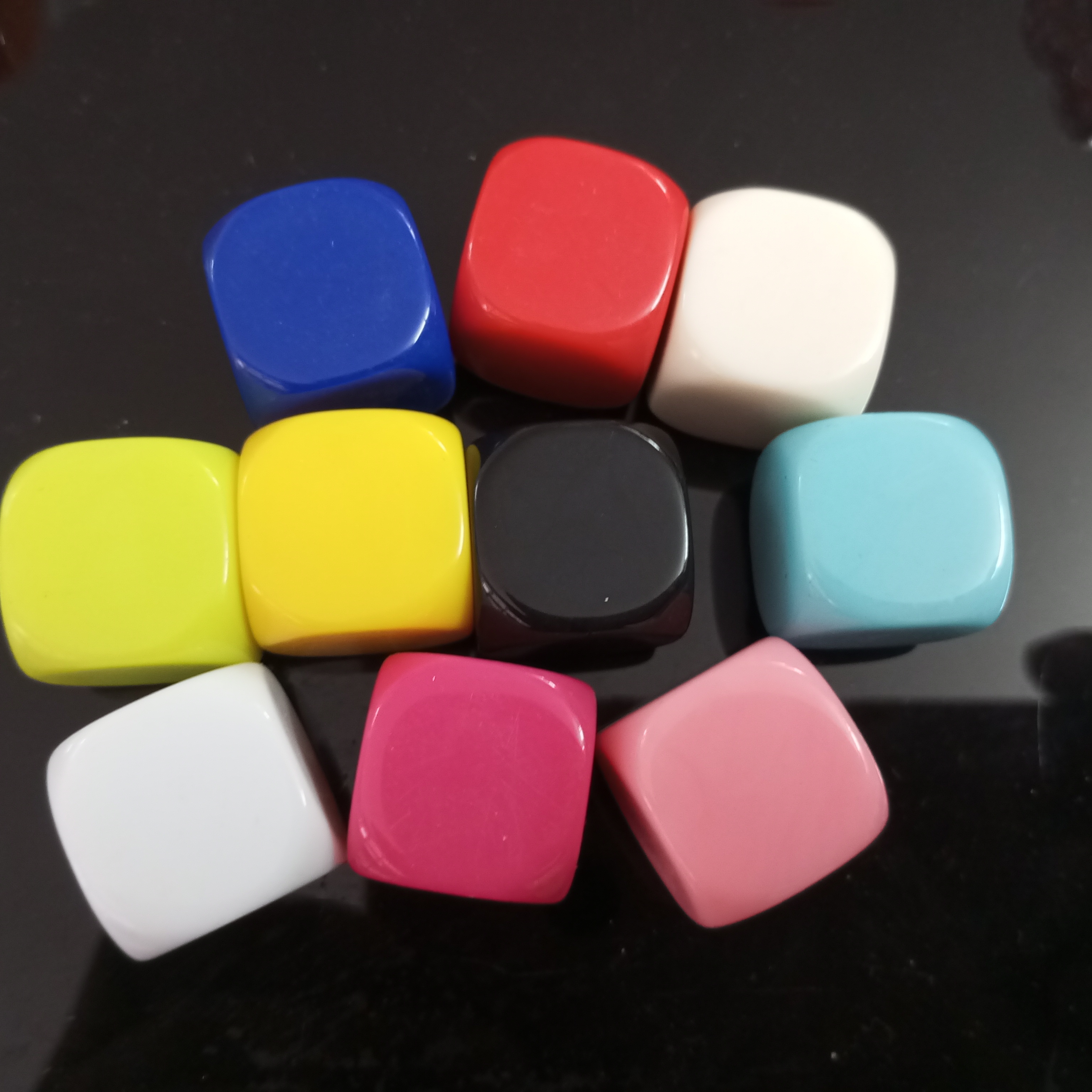彩色光板20号骰子空白圆角筛子十粒不同色红黄蓝粉米白雕刻印刷料