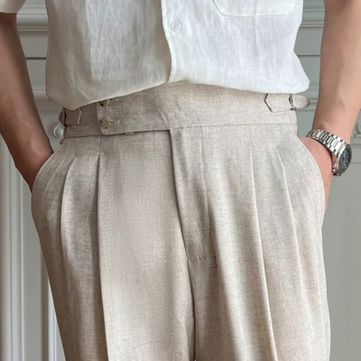 意式复古棉麻料大码西裤男