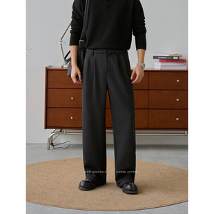 加厚毛呢西裤 宽松休闲拖地裤 垂坠感阔腿直筒西裤 韩版 男大码 冬季