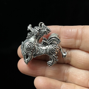 铜镀银吊坠爪子套貔貅吊坠套托白铜挂件大号熊虎牙镶嵌配件