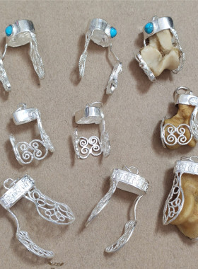 纯银套托镶嵌文玩饰品狼拐真狗拐狗髀石项链男女吊坠狗牙男士配饰