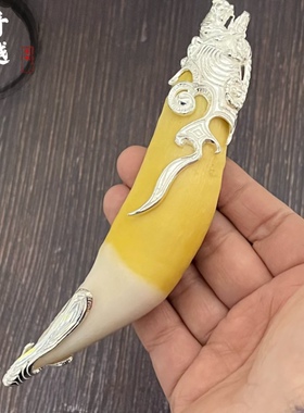 越轩银匠925纯银复古银虎牙套霸气老虎头男士吊坠熊牙套包银牙尖