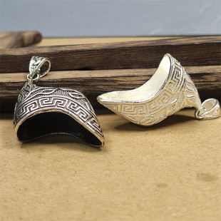 民族风铜镀银元宝爪子套复古麂子角套猪牙 套托配饰项链挂 吊坠帽