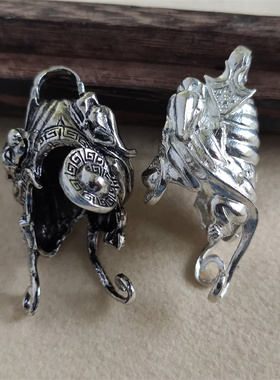 越轩银匠s925银大号熊牙套托镶嵌吊坠男士挂件防裂爪子套鹿角配饰